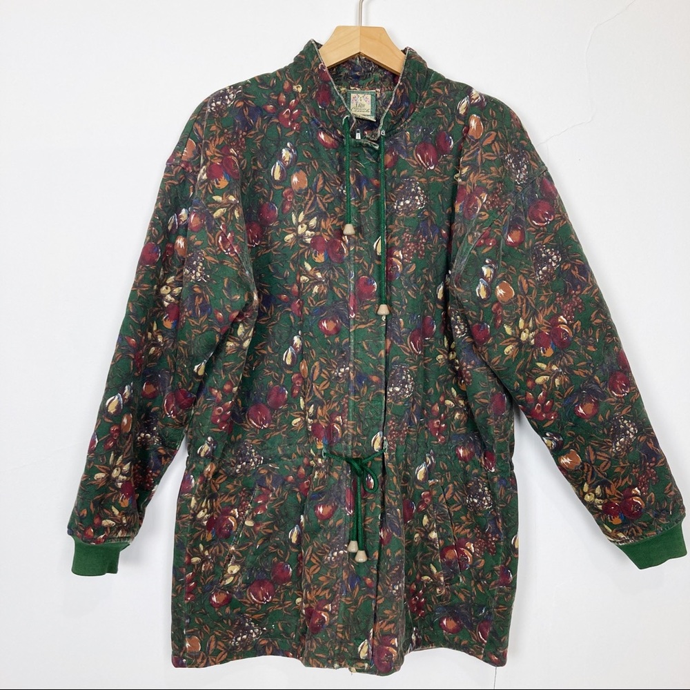 Vintage Green Floral Zip Front Coat - Picture 1 of 11